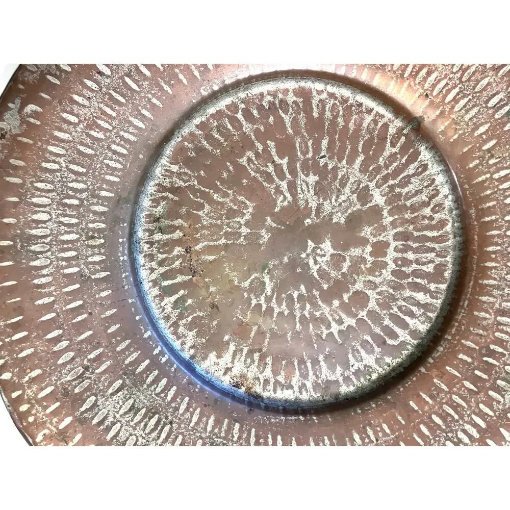 Vintage Hammered Copper Platter Large Turkish Bowl Tinned Rolled Edge 15 In